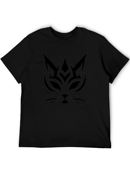 Tribal Cat Graphic Tee - Black Cotton Comfort