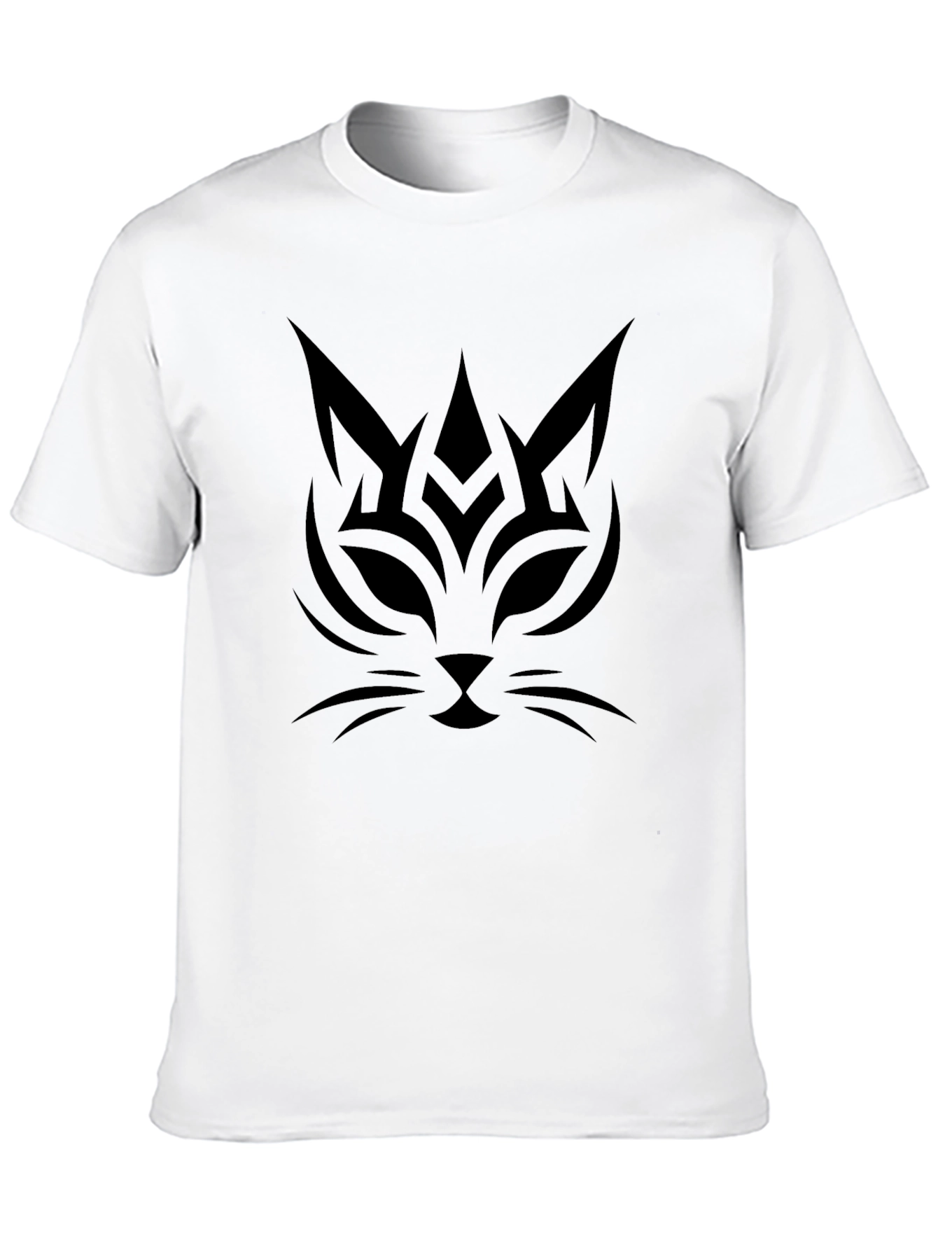 Tribal Cat Graphic Tee - Black Cotton Comfort