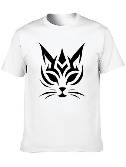 Tribal Cat Graphic Tee - Black Cotton Comfort