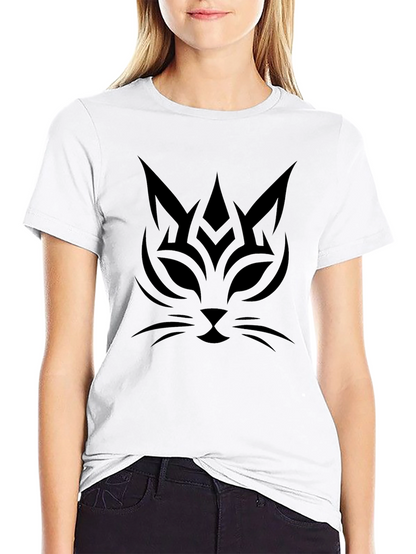 Tribal Cat Graphic Tee - Black Cotton Comfort