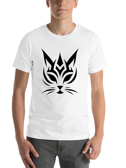 Tribal Cat Graphic Tee - Black Cotton Comfort