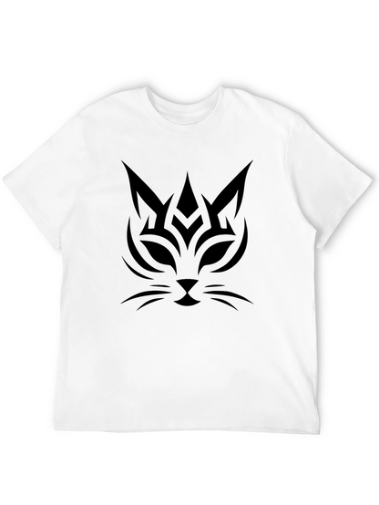 Tribal Cat Graphic Tee - Black Cotton Comfort