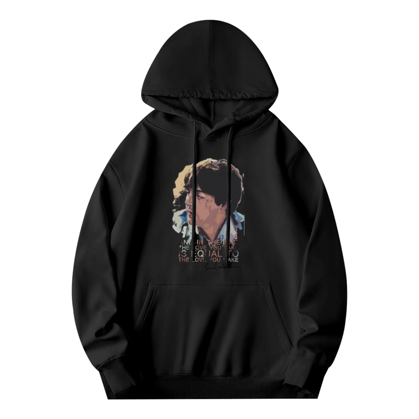 The Beatles Classic Lyric Portrait Black Hoodie, Soft Nostalgic Music Fan Pullover