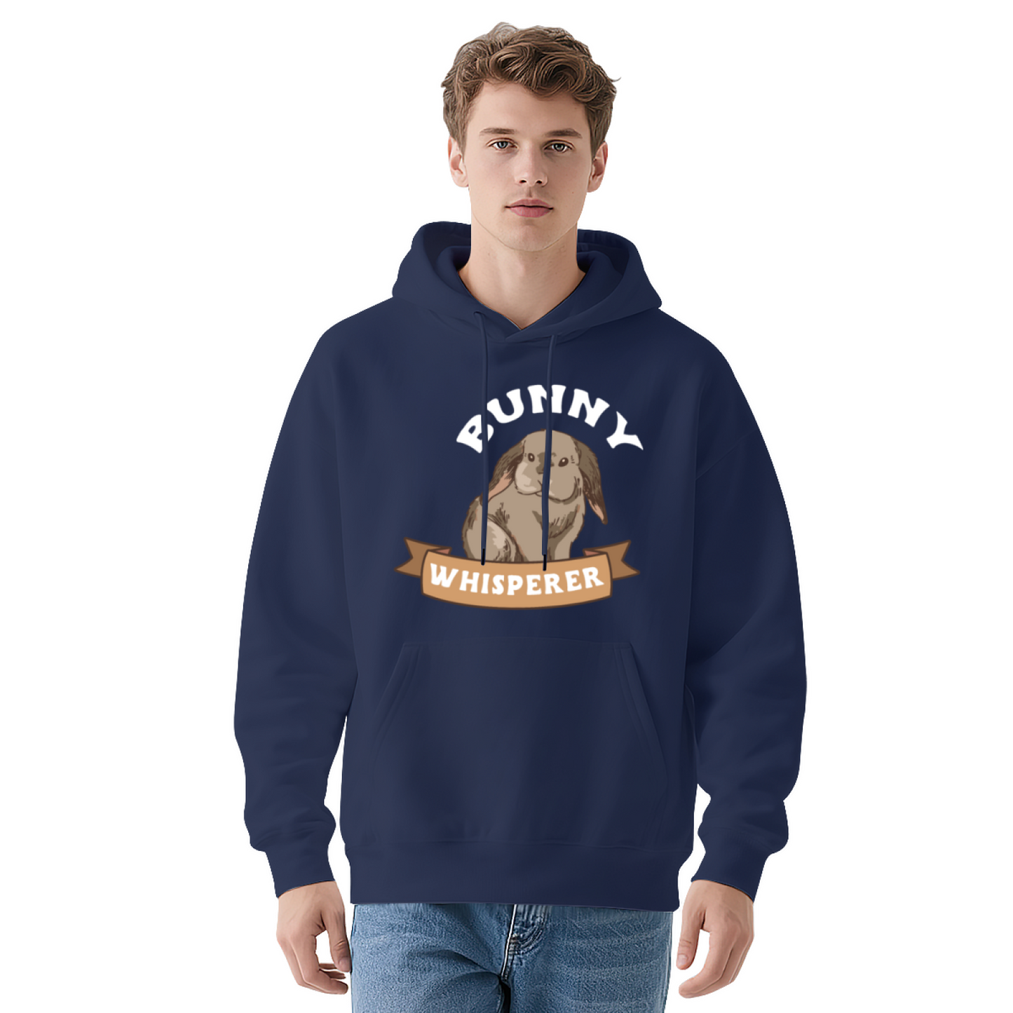 Cute Bunny Whisperer Animal Print Navy Hoodie, Unisex Soft Relax Comfort Hoodie
