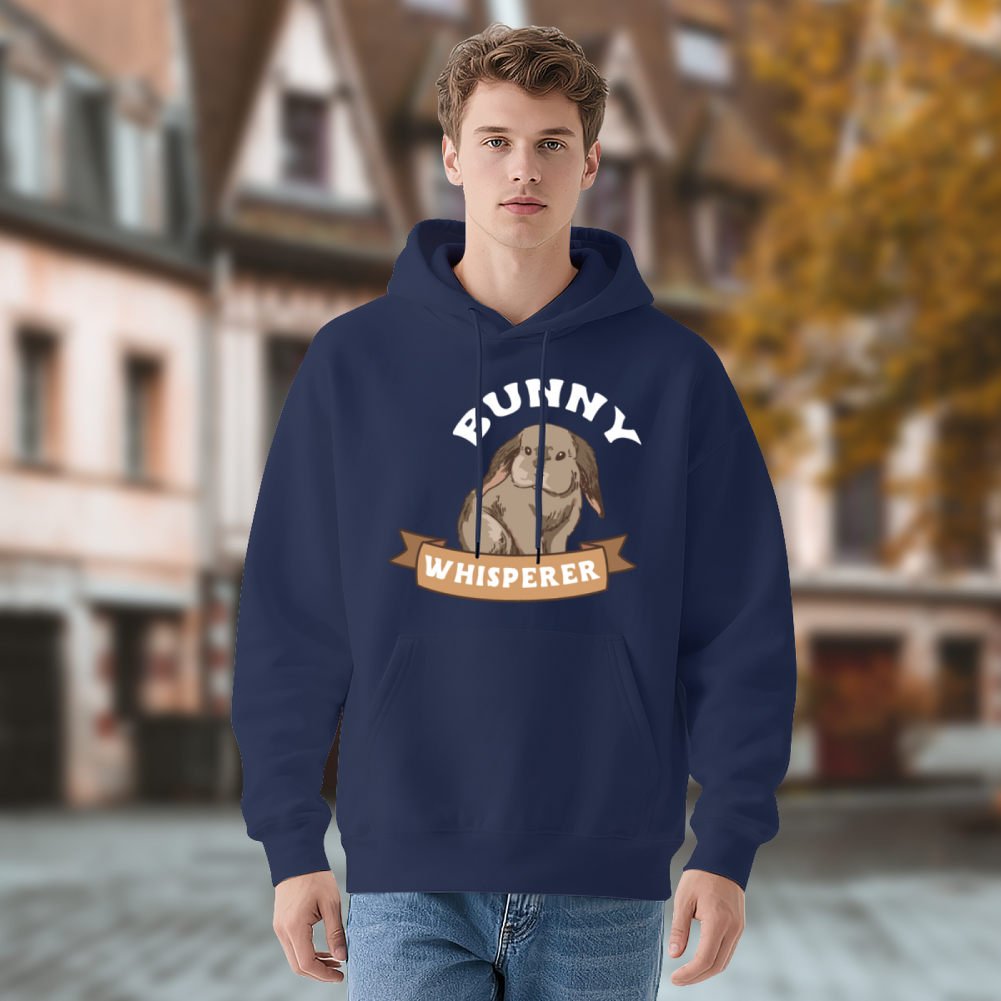 Cute Bunny Whisperer Animal Print Navy Hoodie, Unisex Soft Relax Comfort Hoodie