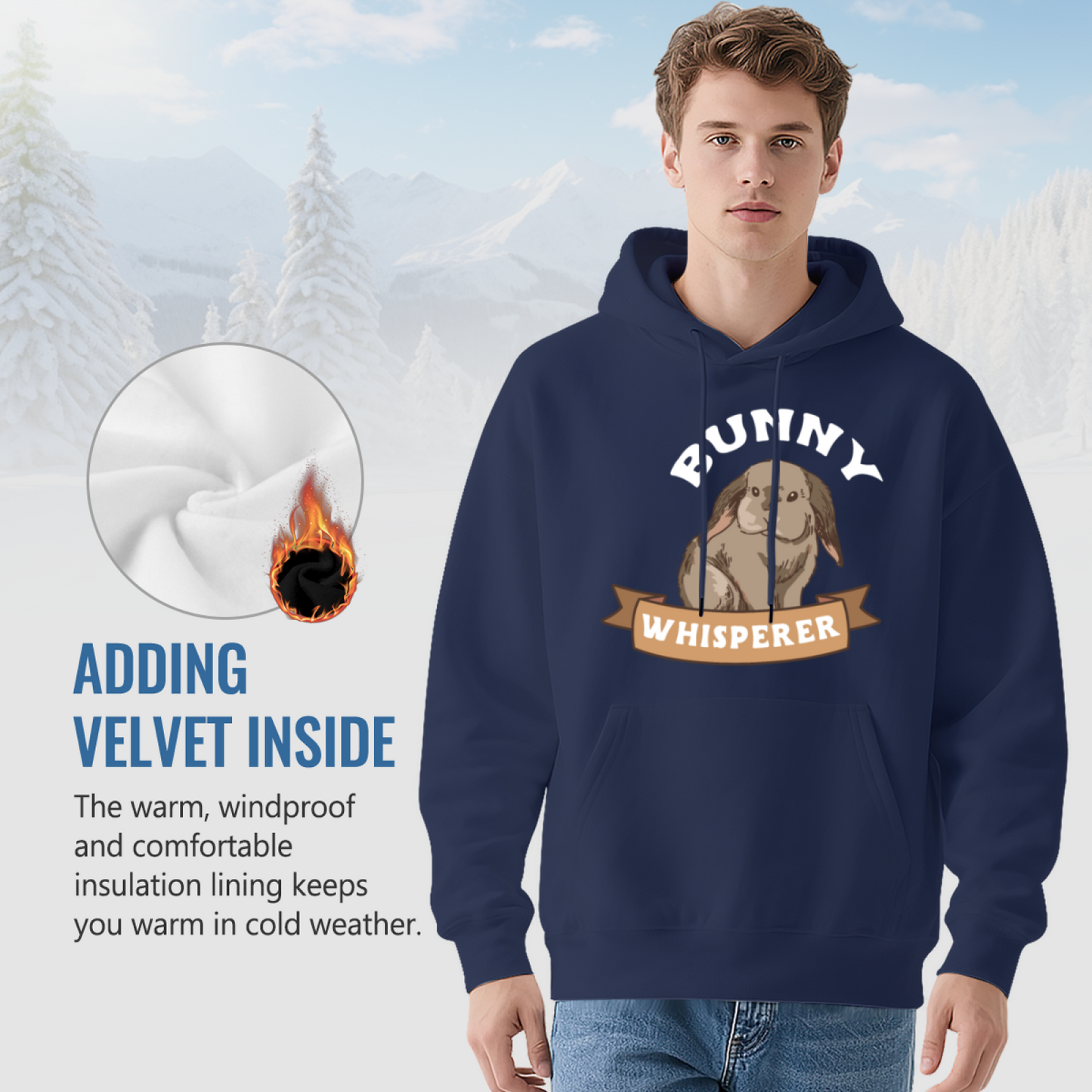 Cute Bunny Whisperer Animal Print Navy Hoodie, Unisex Soft Relax Comfort Hoodie