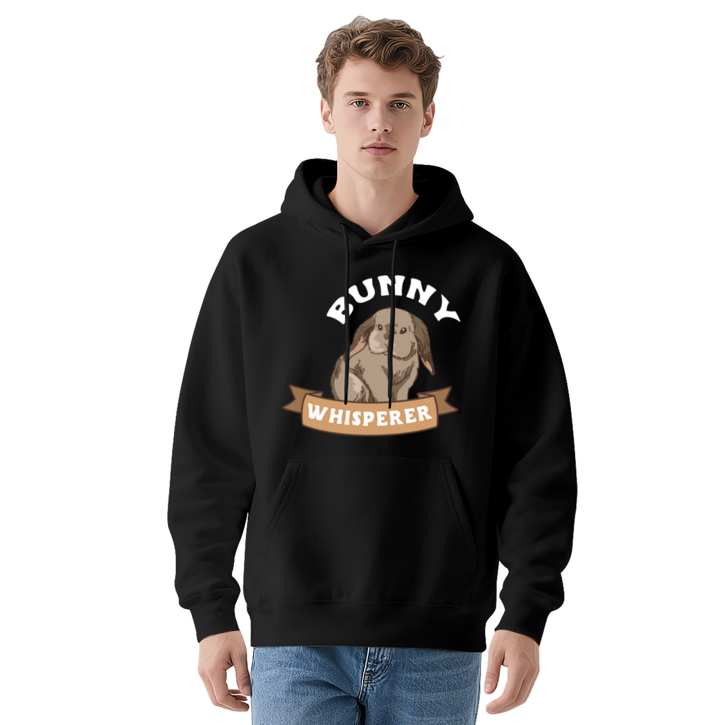 Cute Bunny Whisperer Animal Print Navy Hoodie, Unisex Soft Relax Comfort Hoodie