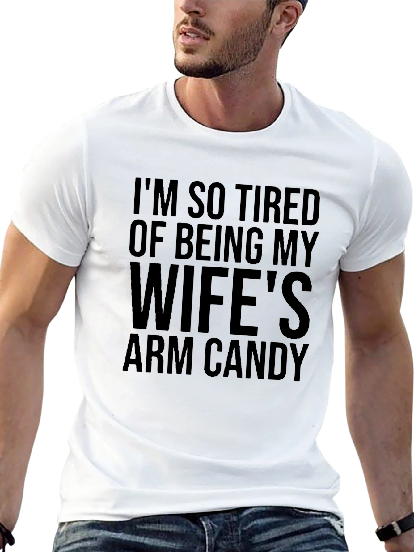 Funny Mens Black T-Shirt - Wifes Arm Candy