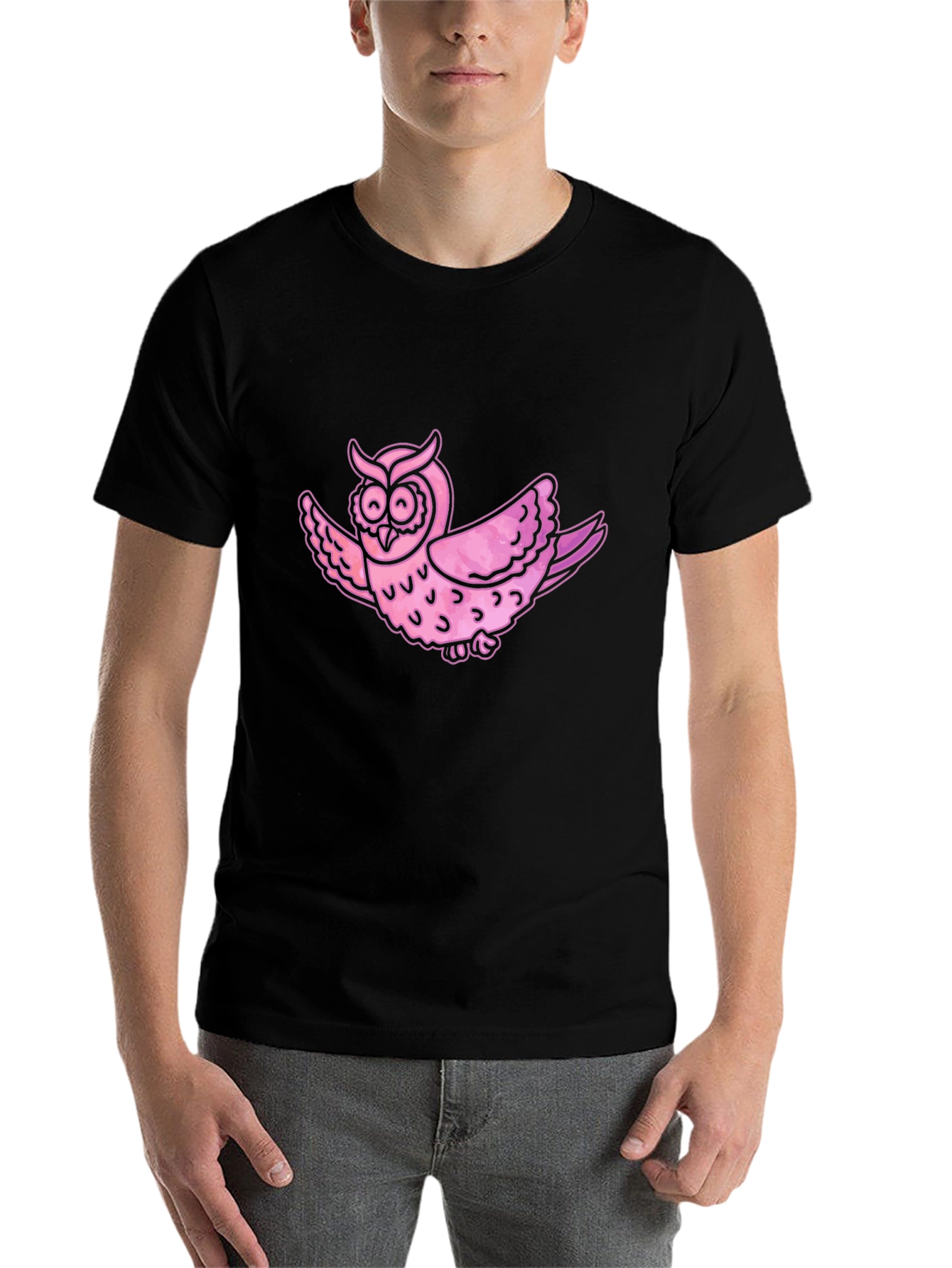 Pink Owl Graphic T-Shirt - Mens Casual Tee