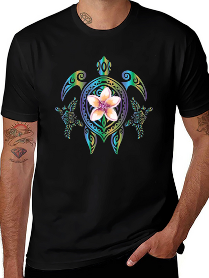 Floral Turtle Graphic Black T-Shirt