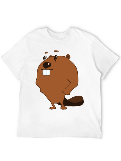 Funny Beaver Cartoon Graphic Print T-Shirt