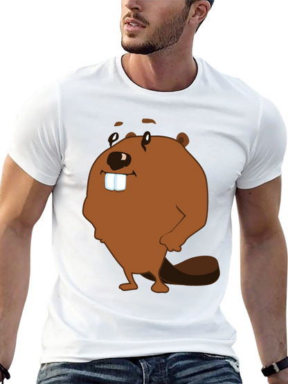 Funny Beaver Cartoon Graphic Print T-Shirt