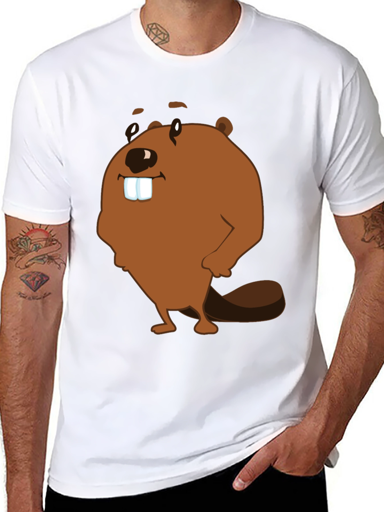 Funny Beaver Cartoon Graphic Print T-Shirt