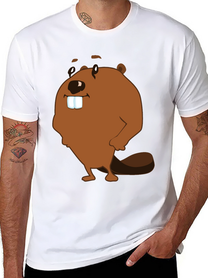 Funny Beaver Cartoon Graphic Print T-Shirt