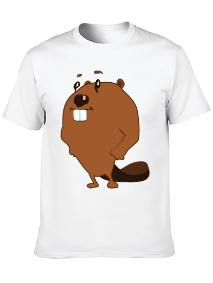 Funny Beaver Cartoon Graphic Print T-Shirt