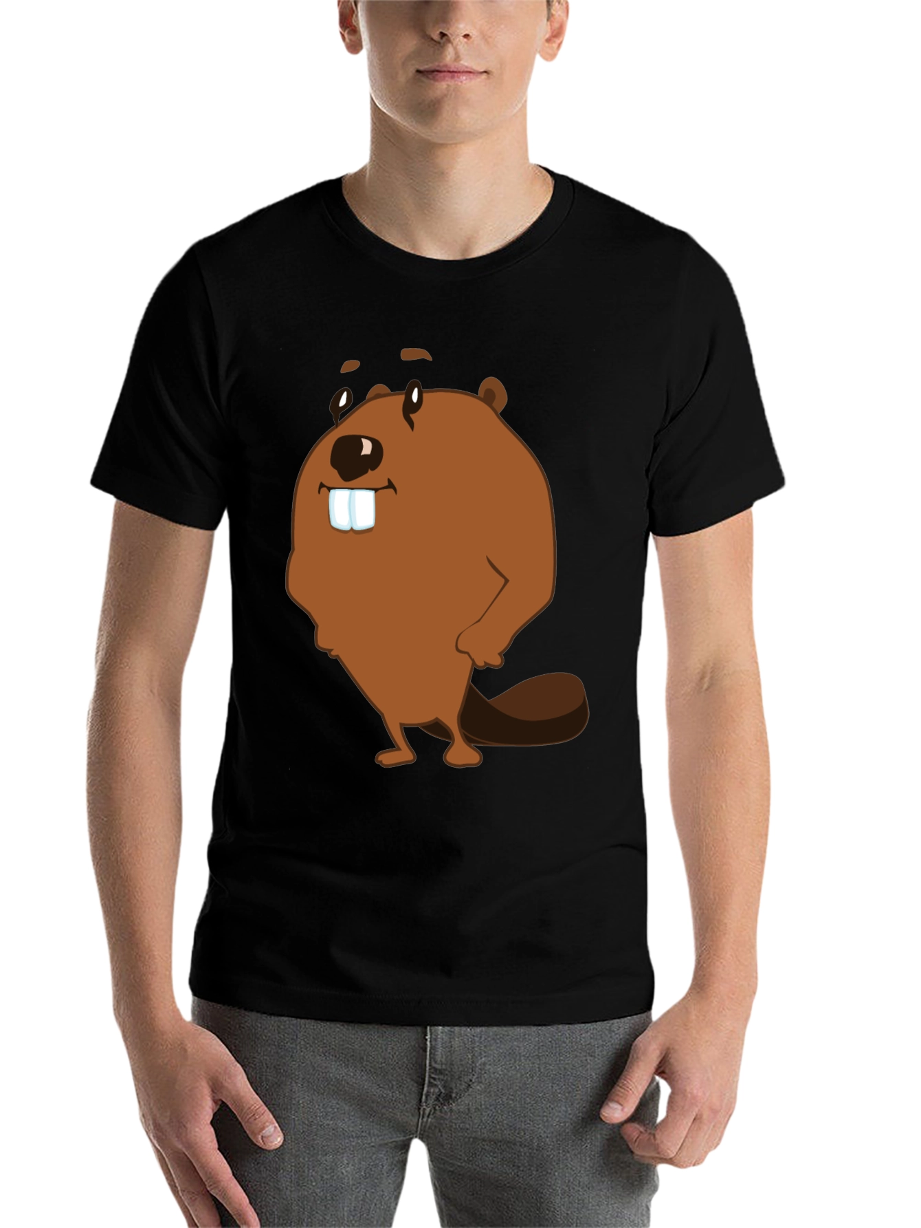 Funny Beaver Cartoon Graphic Print T-Shirt