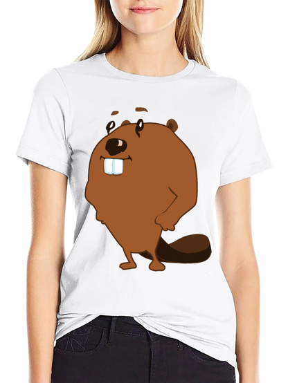 Funny Beaver Cartoon Graphic Print T-Shirt