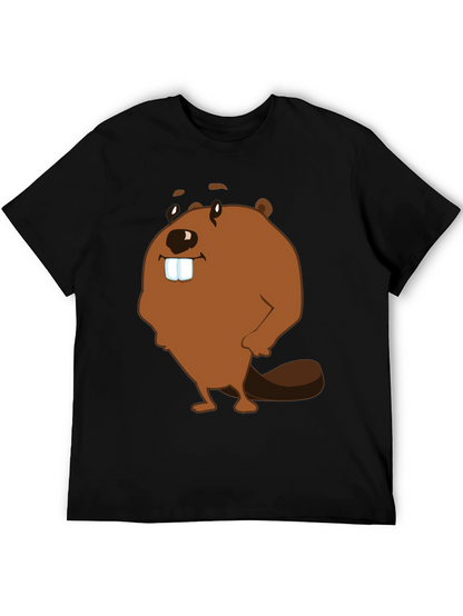 Funny Beaver Cartoon Graphic Print T-Shirt