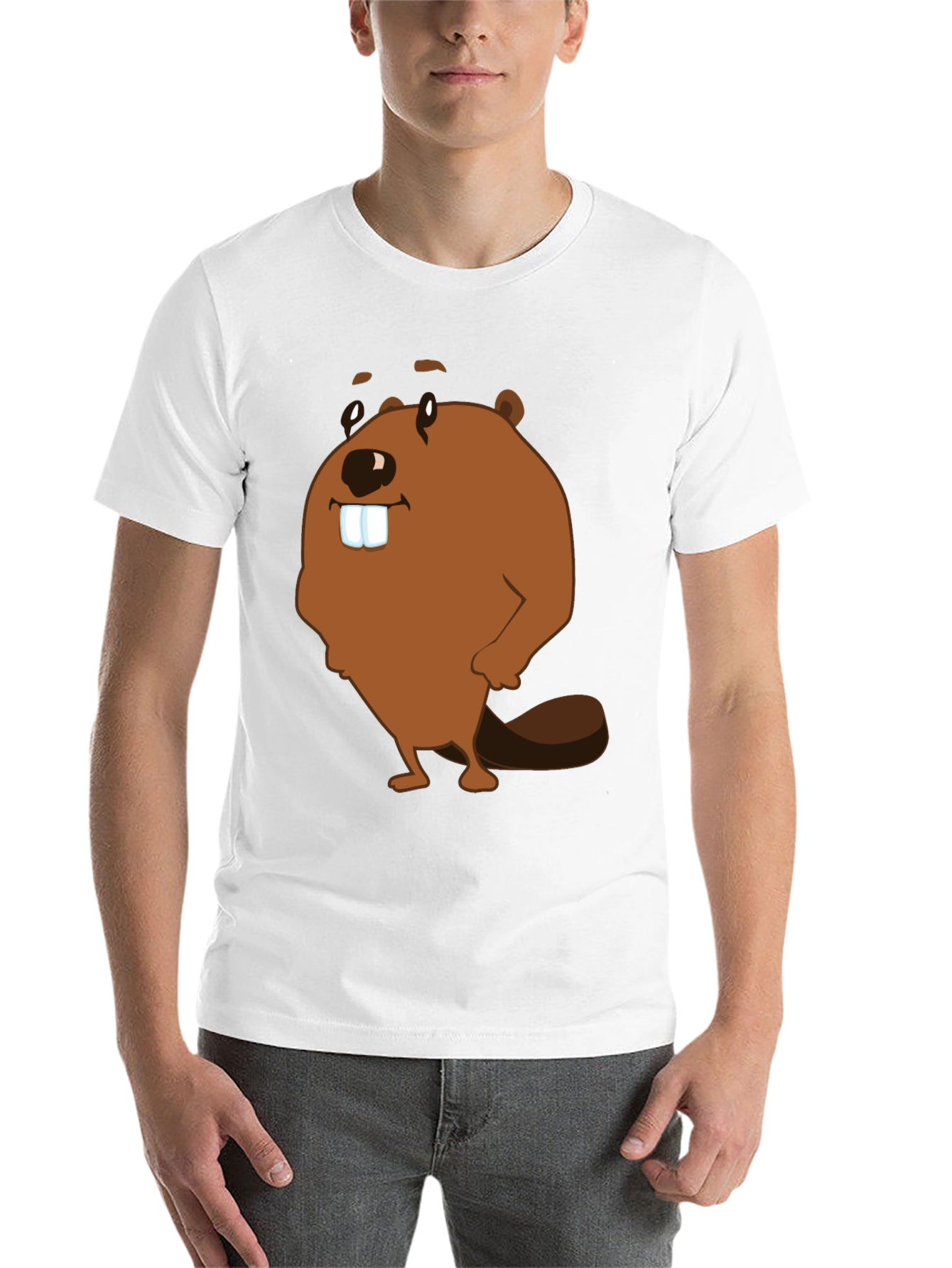Funny Beaver Cartoon Graphic Print T-Shirt
