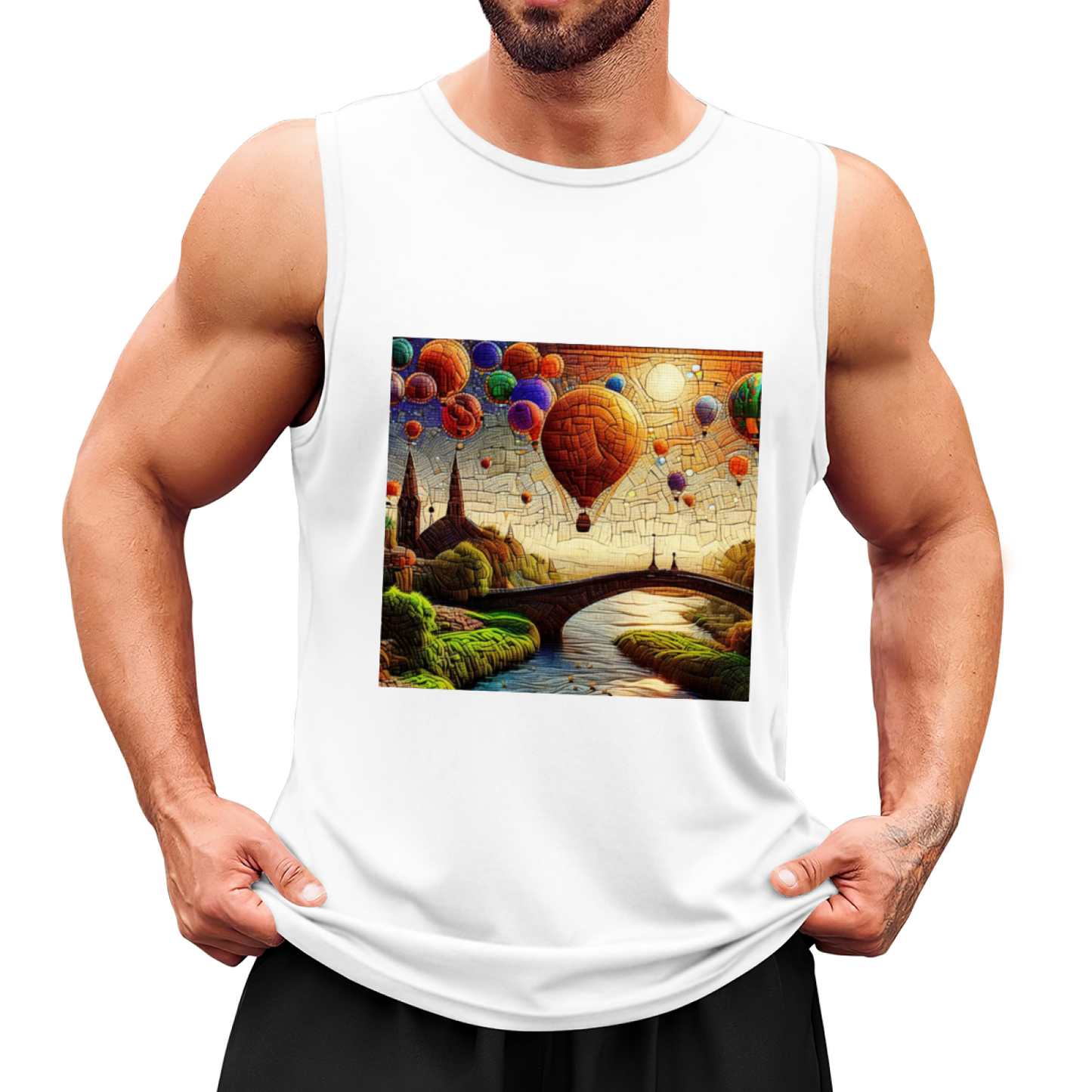 Hot Air Balloon Fantasy Town Art Landscape Men¡¯s Tank Top