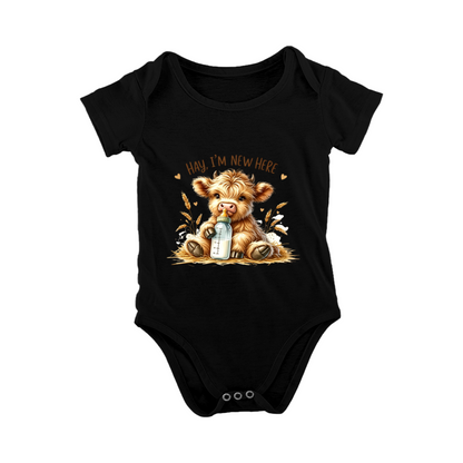 Hay I¡¯m New Here Highland Cow Newborn Baby Onesie