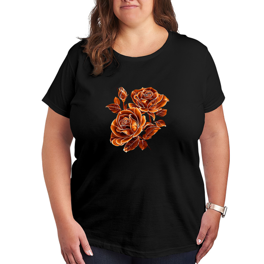 Vintage Burnt Orange Roses Graphic Plus Size Women Printed T-Shirt