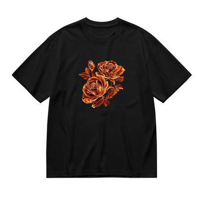Vintage Burnt Orange Roses Graphic Plus Size Women Printed T-Shirt