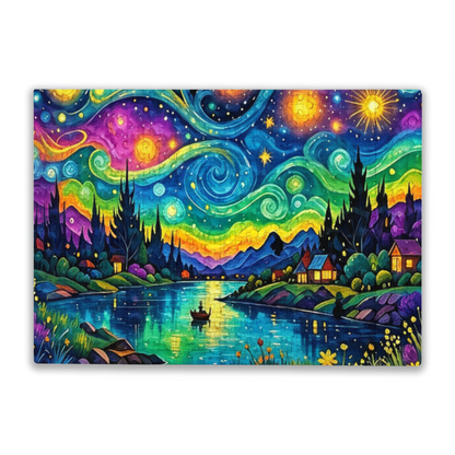 Colorful Starry Night River Valley Fantasy Van Gogh Style Puzzle