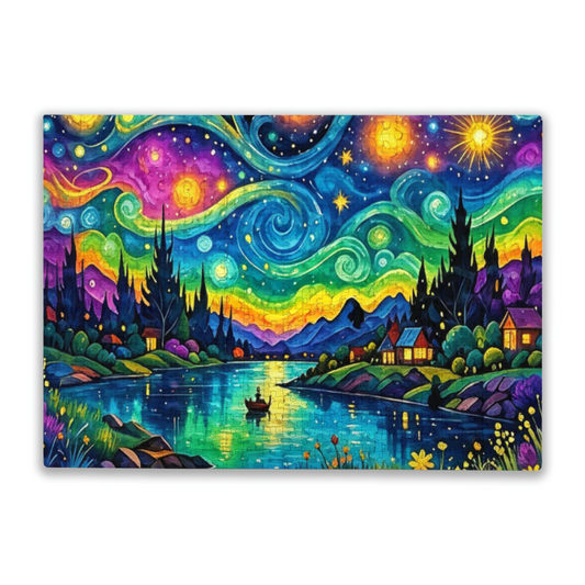 Colorful Starry Night River Valley Fantasy Van Gogh Style Puzzle