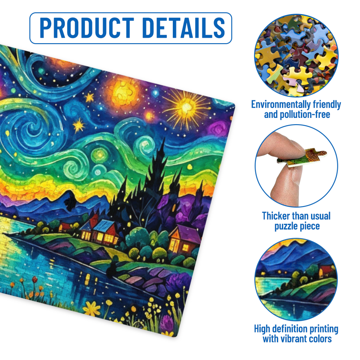 Colorful Starry Night River Valley Fantasy Van Gogh Style Puzzle