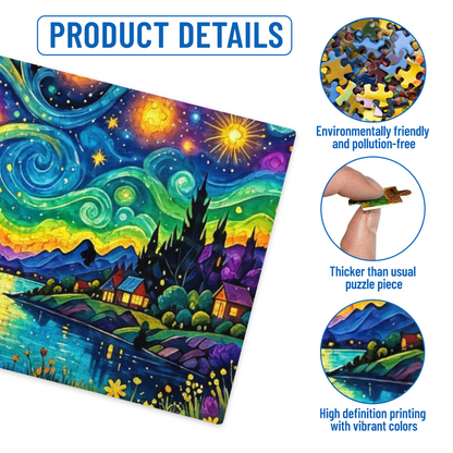 Colorful Starry Night River Valley Fantasy Van Gogh Style Puzzle