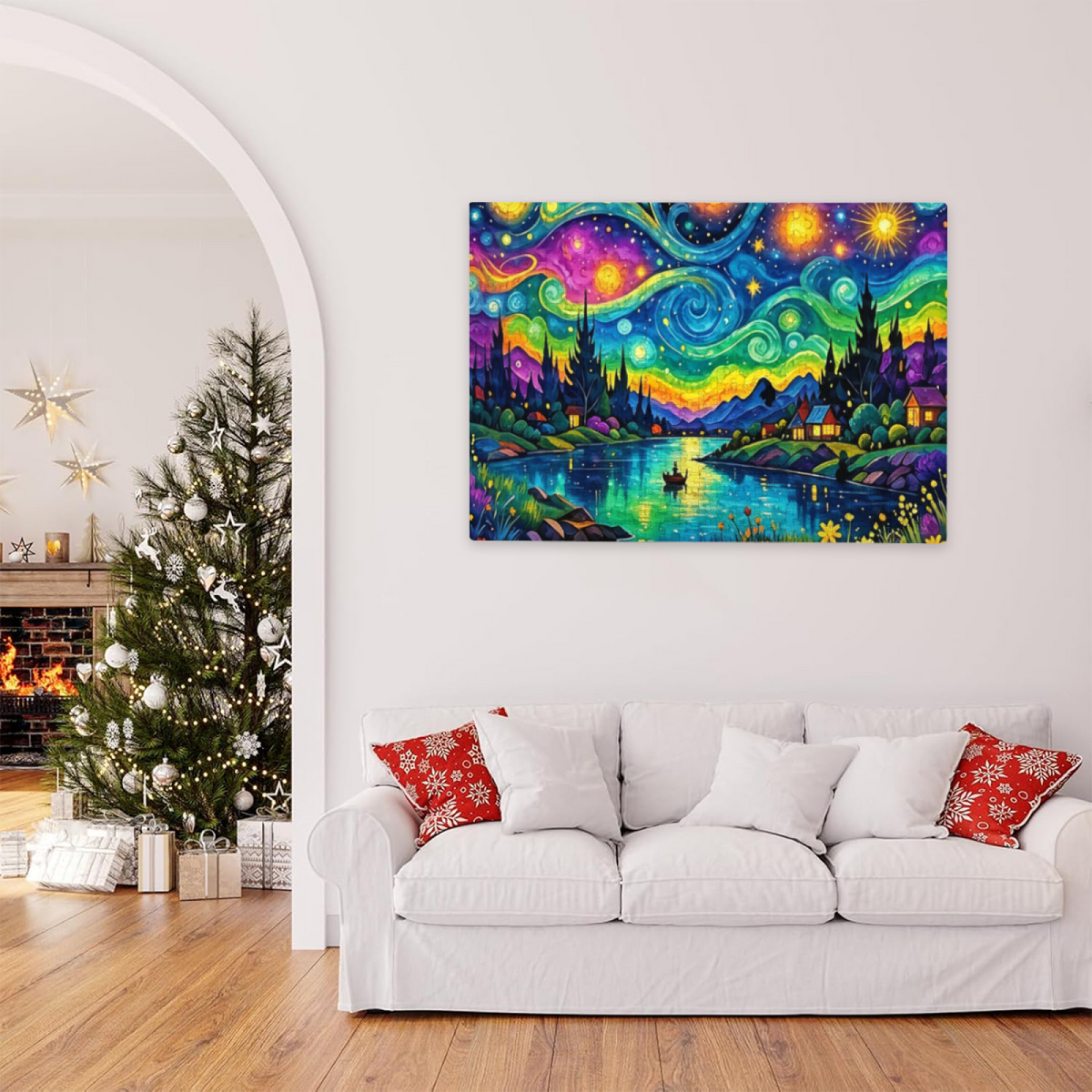 Colorful Starry Night River Valley Fantasy Van Gogh Style Puzzle