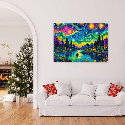 Colorful Starry Night River Valley Fantasy Van Gogh Style Puzzle