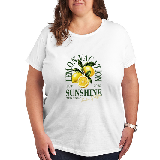 LEMON ON VACATION Sunshine Summer Fruit Retro Letter Print Plus Size Women¡¯s T-Shirt
