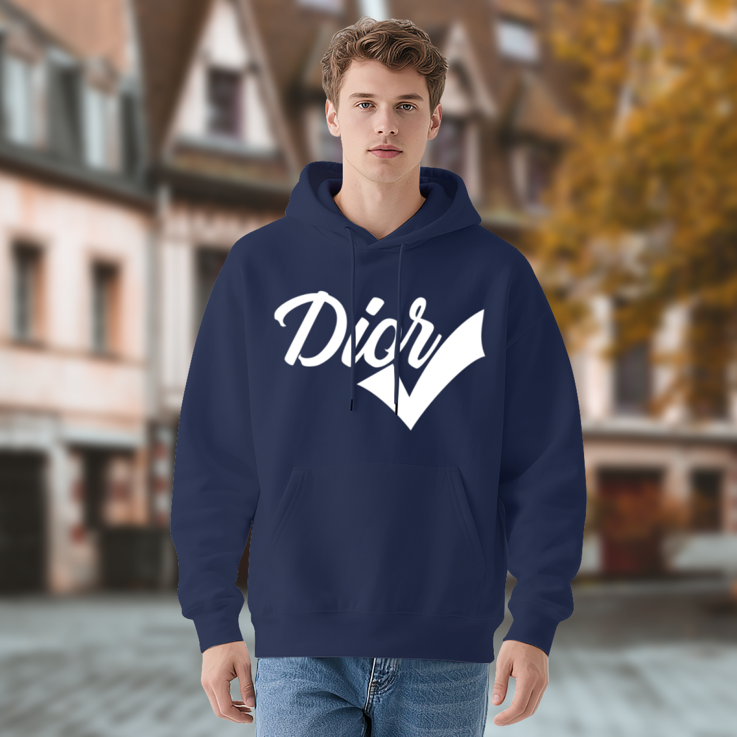 Stylish Dior Tick Logo Navy Hoodie, Luxury Fashion Soft Daily Comfort Sweatshirt