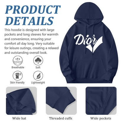 Stylish Dior Tick Logo Navy Hoodie, Luxury Fashion Soft Daily Comfort Sweatshirt