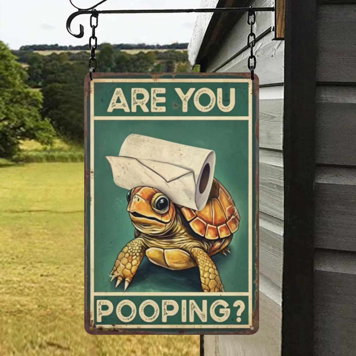 Hilarious Turtle Are You Pooping Bathroom Tin Sign