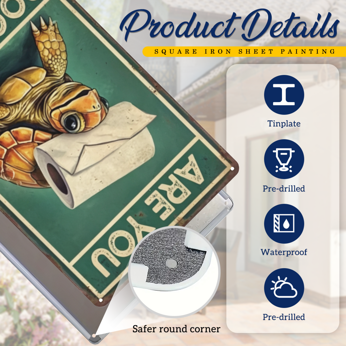Hilarious Turtle Are You Pooping Bathroom Tin Sign