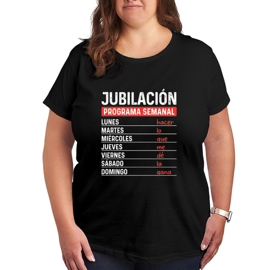 Funny Spanish Retirement Weekly Schedule Graphic Plus Size Women's Printed T-Shirt