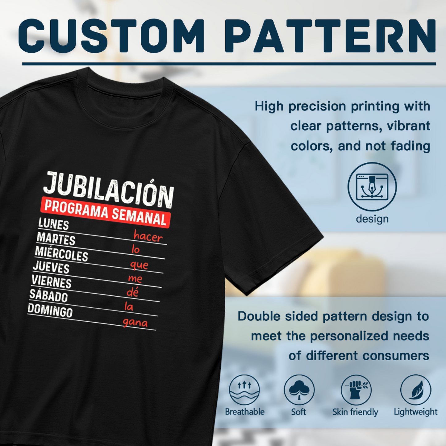 Funny Spanish Retirement Weekly Schedule Graphic Plus Size Women's Printed T-Shirt