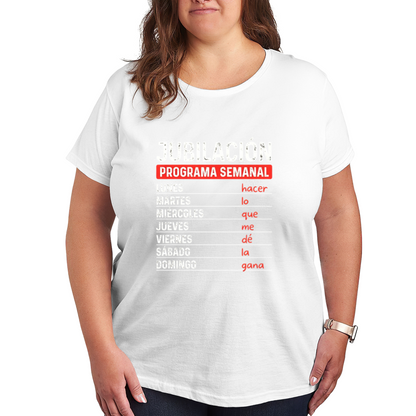 Funny Spanish Retirement Weekly Schedule Graphic Plus Size Women's Printed T-Shirt