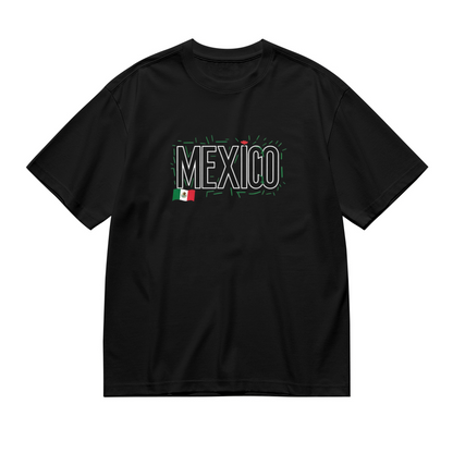 Outline MEXICO Lettering Mexican Flag Border Plus Size Women's Printed T-Shirt