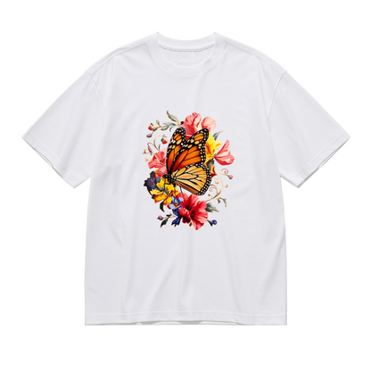 Monarch Orange Butterfly Vivid Spring Flowers Plus Size Women's Printed T-Shirt