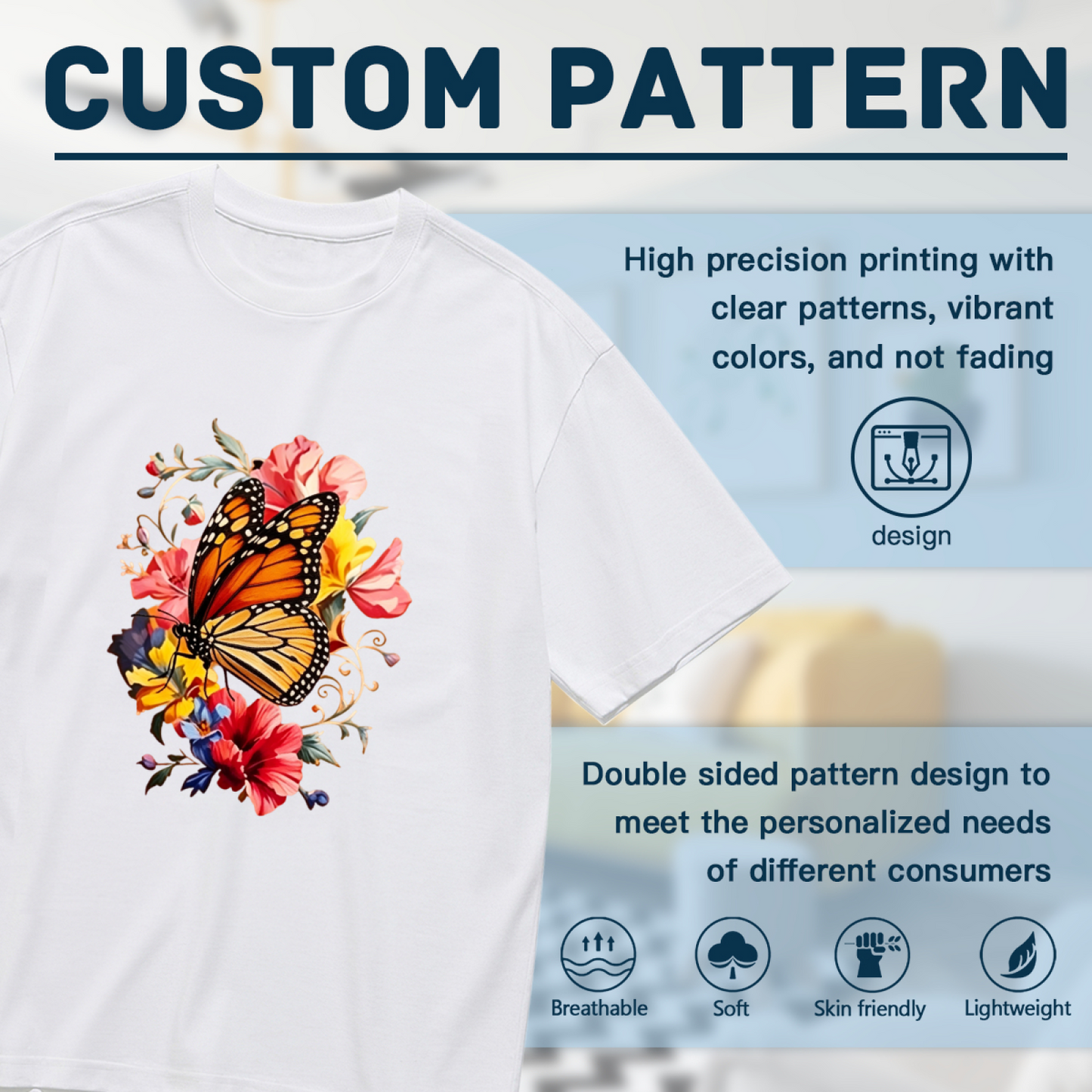 Monarch Orange Butterfly Vivid Spring Flowers Plus Size Women's Printed T-Shirt