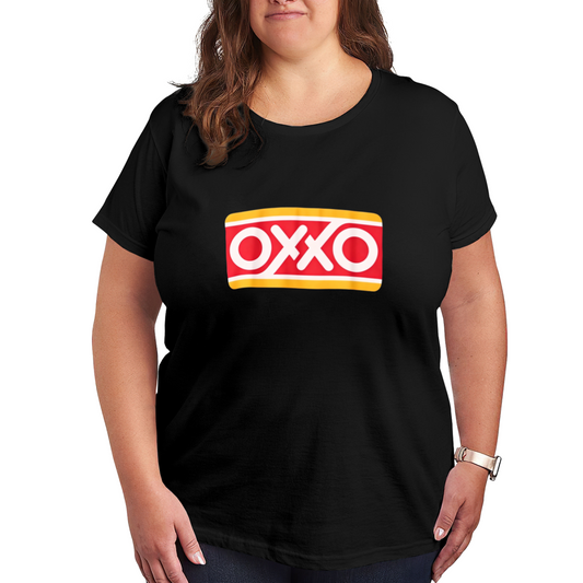 Classic OXXO Store Logo Bold Print Plus Size Ladies Black Short Sleeve T-Shirt