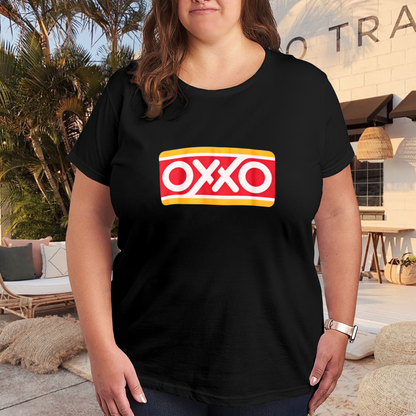 Classic OXXO Store Logo Bold Print Plus Size Ladies Black Short Sleeve T-Shirt