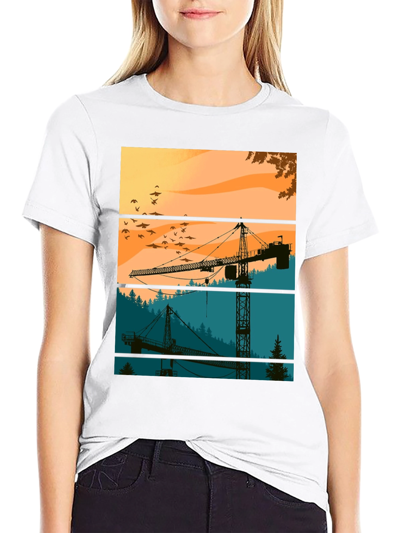 Crane Silhouette Graphic Tee - Construction Theme Shirt