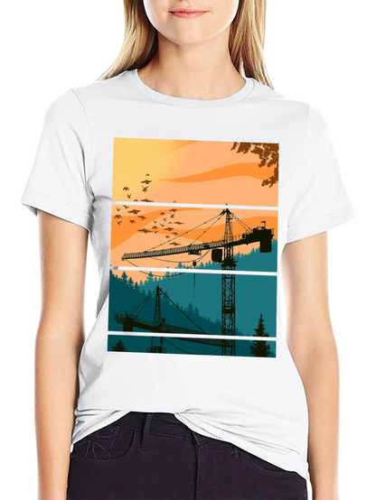 Crane Silhouette Graphic Tee - Construction Theme Shirt