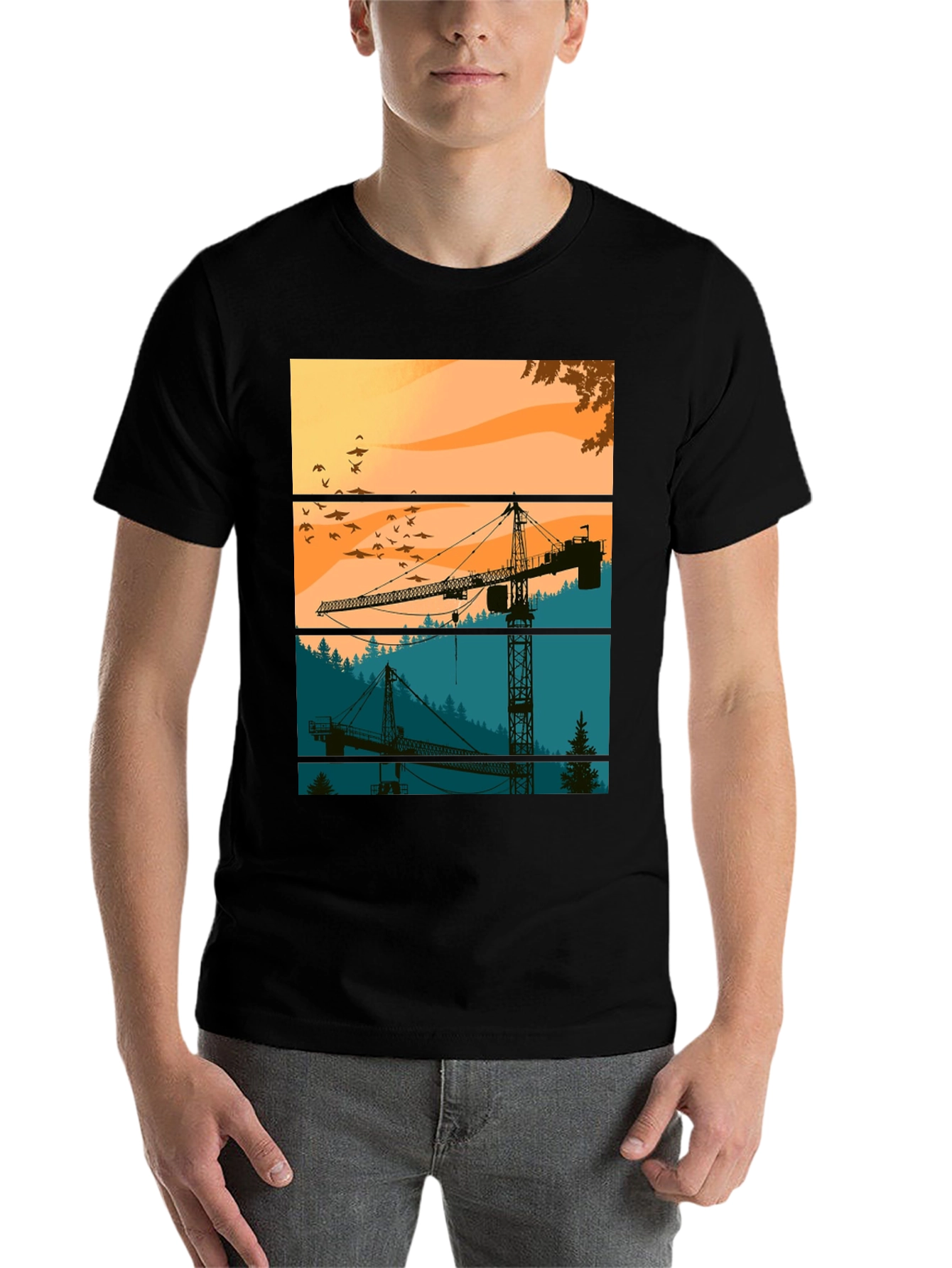 Crane Silhouette Graphic Tee - Construction Theme Shirt