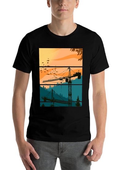 Crane Silhouette Graphic Tee - Construction Theme Shirt